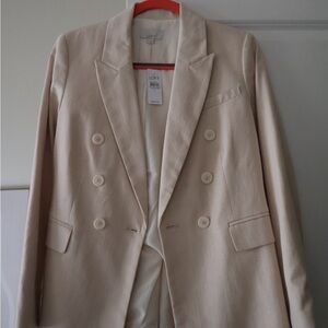 LOFT Women's Beige Double-Breasted Blazer
